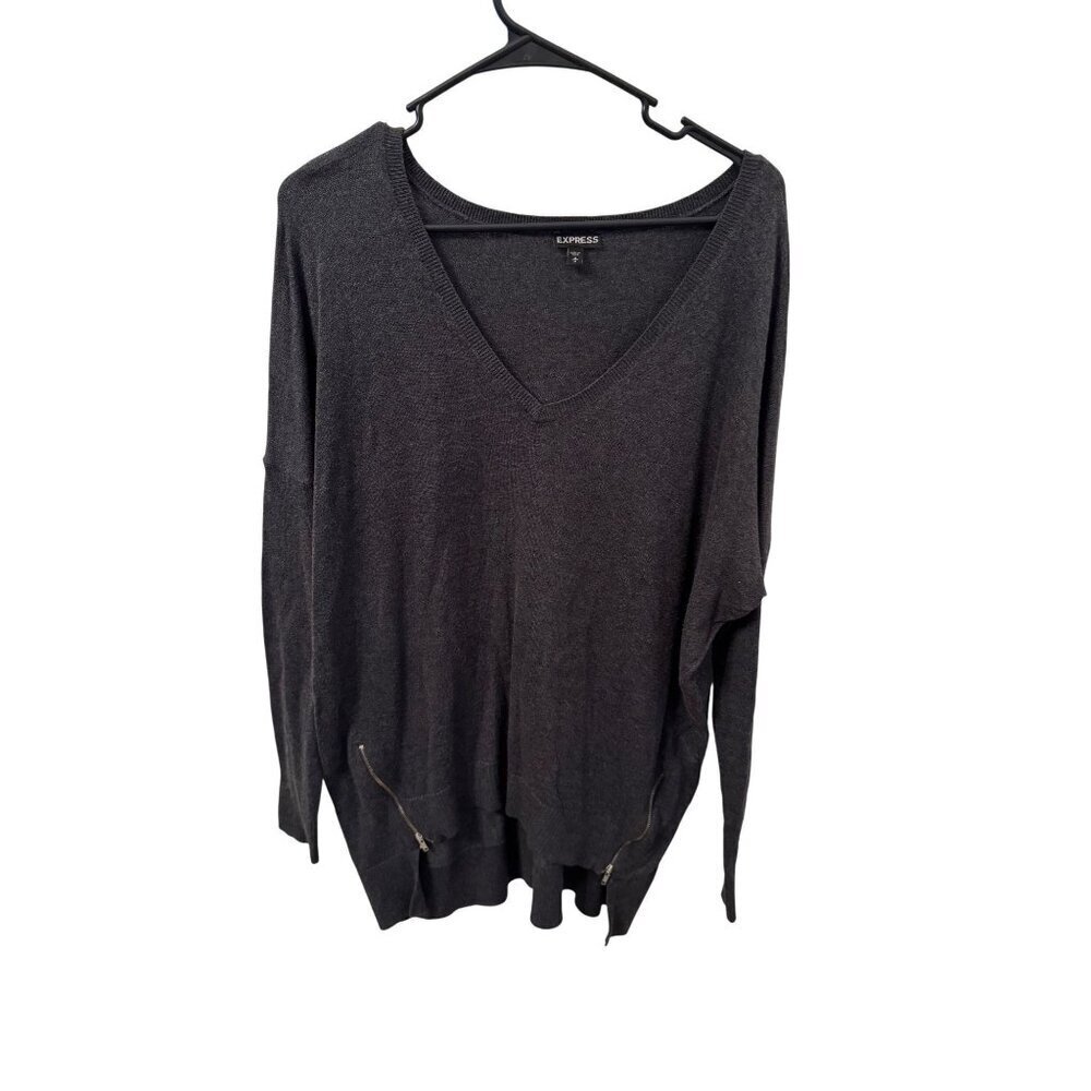 Express long gray vneck side zip sweater size M